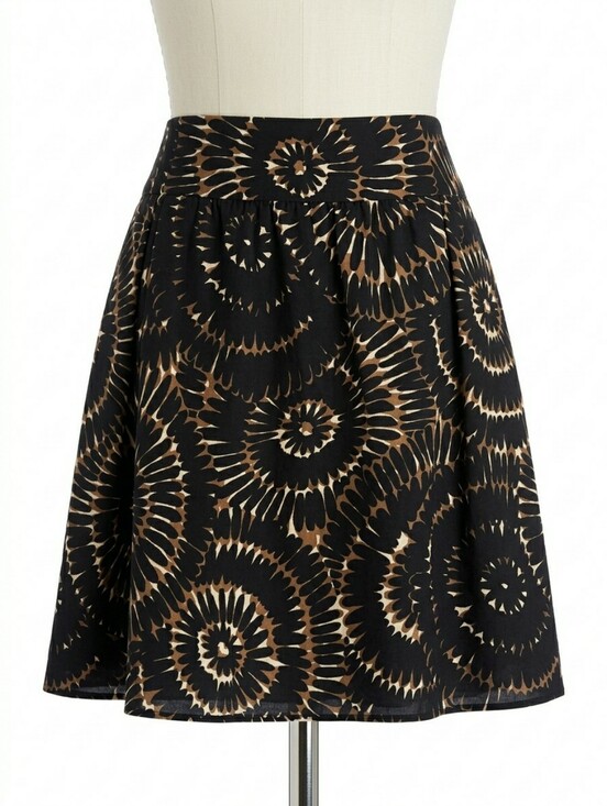 liz & co. Dresses & Skirts - LIZ & CO Black Brown Spiral Burst A Line Cotton Skirt Boho Size 14
